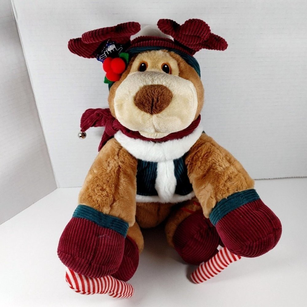 Vintage 2002 Applause Christmas Teddy Bear Plush on Skates  & Bells 13"
